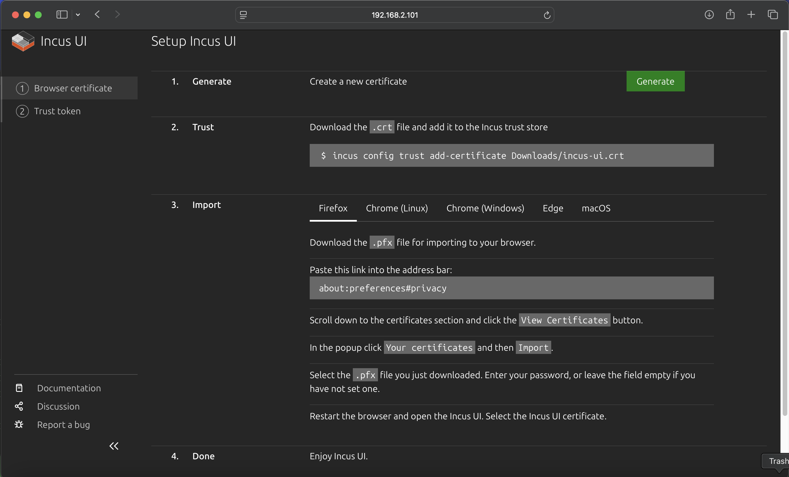 Incus UI Setup